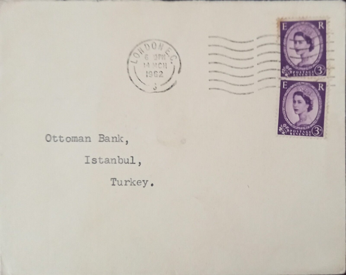 ENGLAND 1962 OTTOMAN-LLYODS BANK  COVER WITH LABEL SENT TO İSTANBUL FROM LONDON - Picture 1 of 2