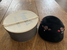 Vintage Lee Velour Felt Hat Embellished Beads Crystal With Hat Box