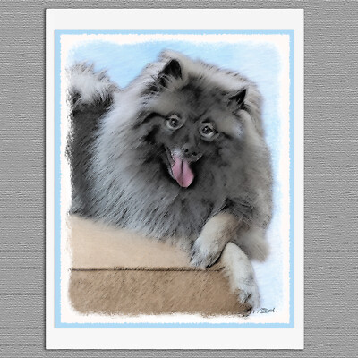6 Keeshond Rainy Dog Blank Art Note Greeting Cards