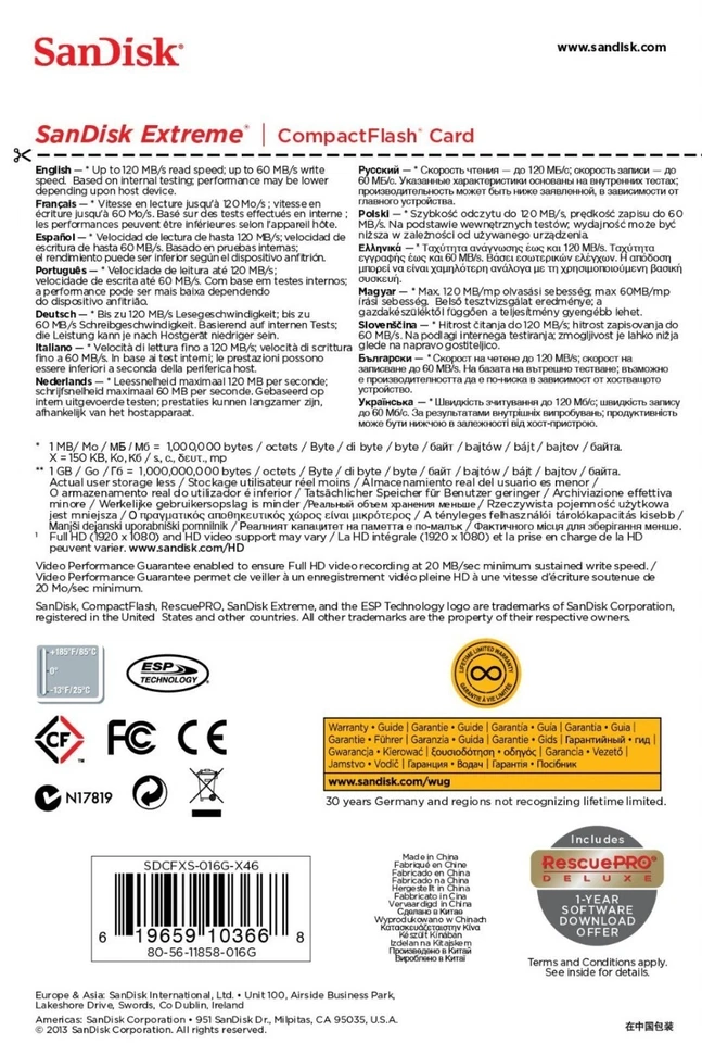 SanDisk 16GB Extreme CF Compact Flash UDMA Memory Card 120MB/s 800x SDCFXS-016G - Image 4 of 4