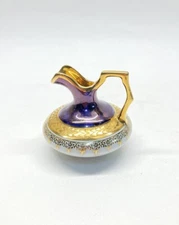 Vintage Limoges Pitcher Bud Vase Porcelain Geometric White Purple Golden Trim 2"