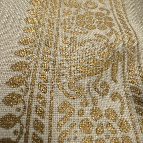 VTG Parisian Prints Pure Linen Tablecloth Hand Printed Gold With French Accent - Picture 2 of 11