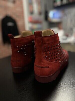Christian Louboutin Red Suede Louis Spikes Sneakers Size Christian Louboutin Red Suede Louis Spikes Sneakers Size