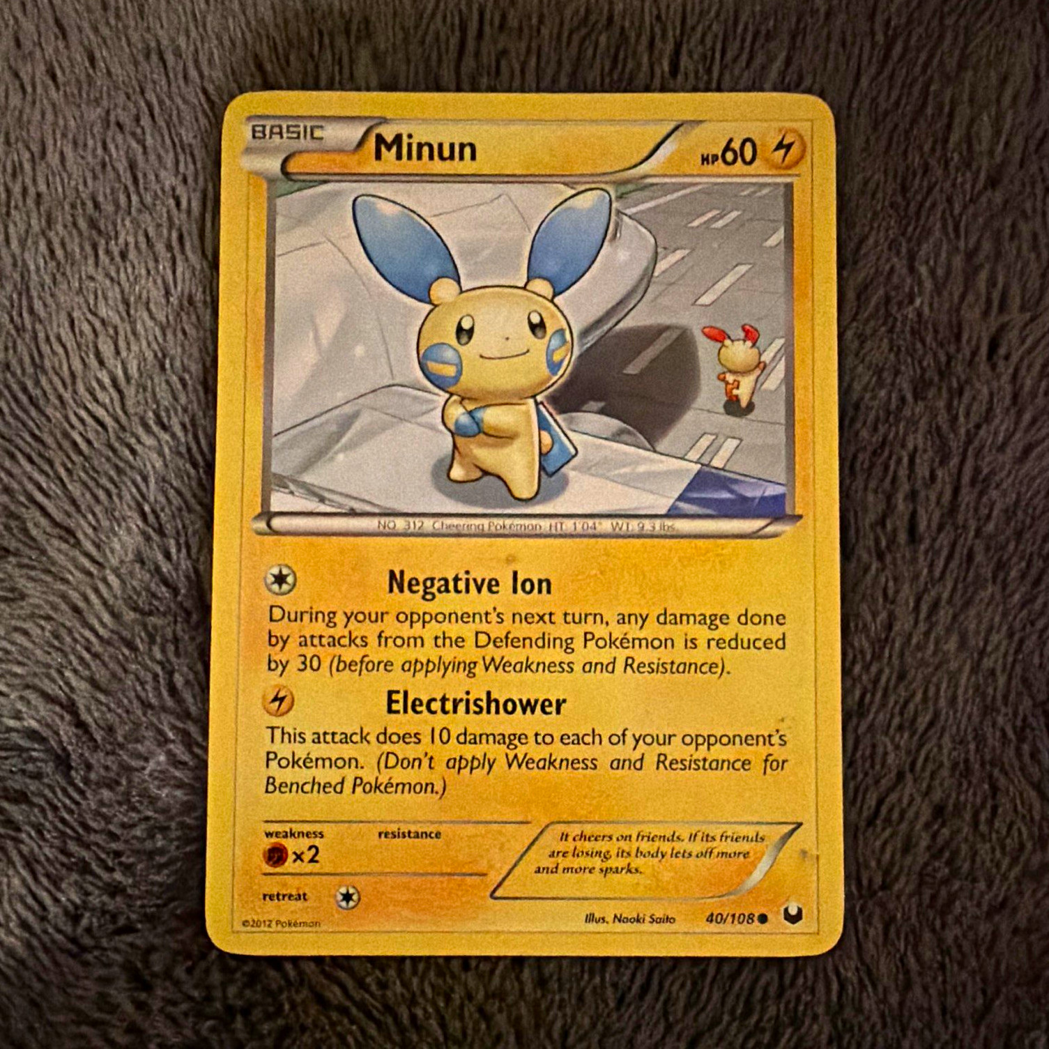 Pokemon TCG Minun 40/108 Dark Explorers 2012 Uncommon Regular Basic 60 HP ENG