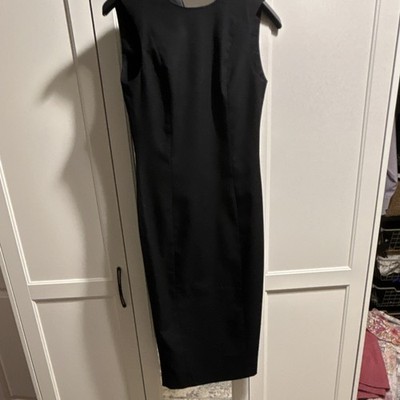 ZARA BASIC Black Solid Sheath Dress Sleeveless Crew Neck Knee Length XS