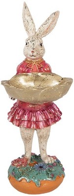 Clayre & Eef 6PR6019 Dekoration Kaninchen mit Schale Beige Rosa 11x14x30 cm