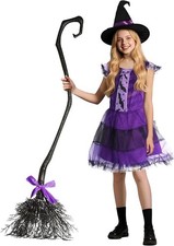 Witch Costume for Girls 3 Years old, Halloween Witches Dresses w/ Broom S 3-6