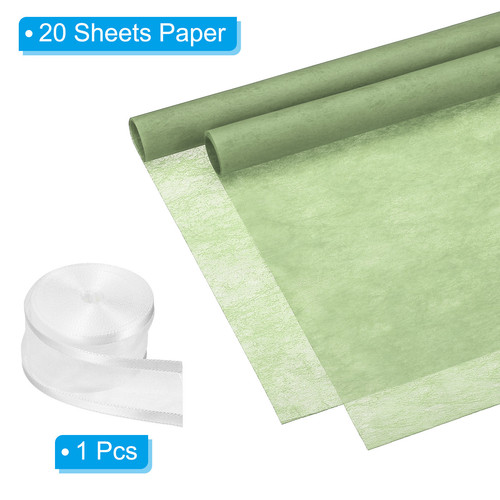 20Sheets Flower Bouquet Wrapping Paper 1 Roll Ribbon Green - Picture 3 of 8