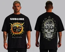 SUBLIME 40oz LONG BEACH CA FRONT AND BACK PRINT HARD ROCK BLACK T SHIRTS MEN'S