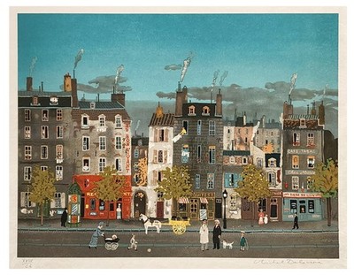 Original LE Pencil Signed MICHEL DELACROIX Color Lithograph  Café Parisienne 