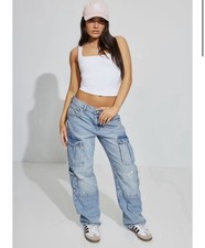 GARAGE Cargo Utility Baggy Wide Leg Jeans Sz 25 Grunge Denim Emo Punk Y2K