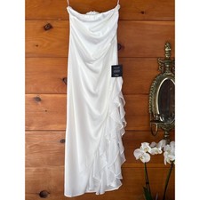 NWT Lulus Graceful Perfection White Satin Ruffled Strapless Midi Dress Banquet S
