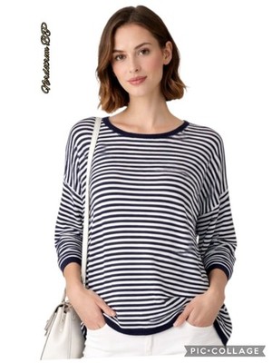 Nordstrom BP sweater knit blue & white stripes side slits lng slv size med