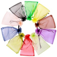 100 Pcs 3x4 Organza Gift Bags Mixed Color Sheer Drawstring Pouches for Jewelry