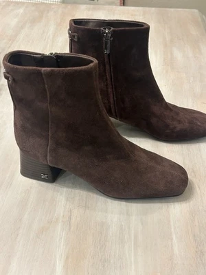Sam Edelman Mujer Gamuza Botín Cremallera Lateral Tacón Bloque Marrón EE. UU. 7 - Imagen 1 de 4