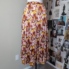 Retro Geometric Pleated Midi Skirt