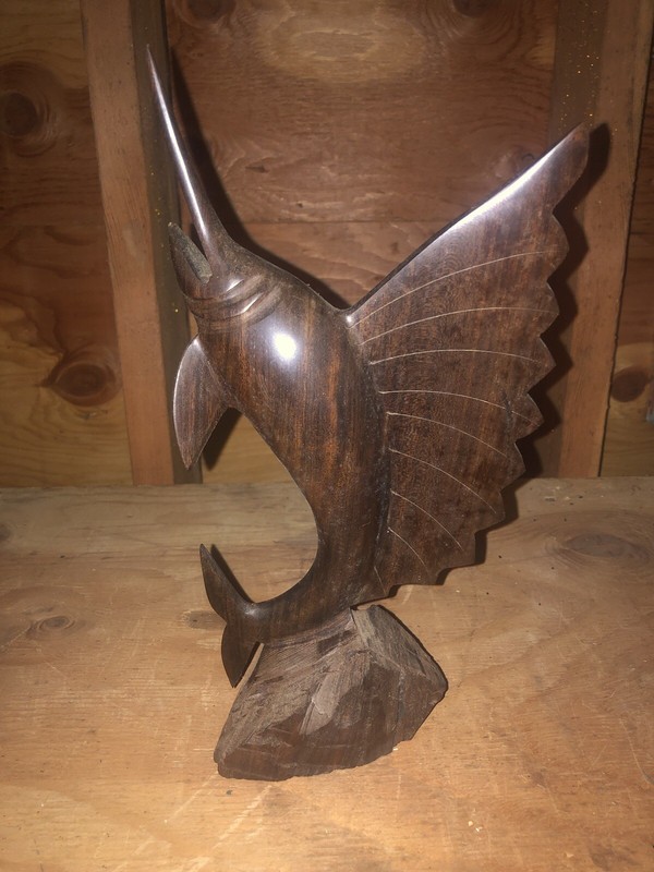 Vintage Ironwood Hand Carved Sailfish Swordfish Marlin 11.5” X4.5” MCM ethnic