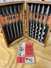 Vintage Irwin Professional Grade 10 Pc Set Oak Boxed Auger Hand Drill Brace Bits