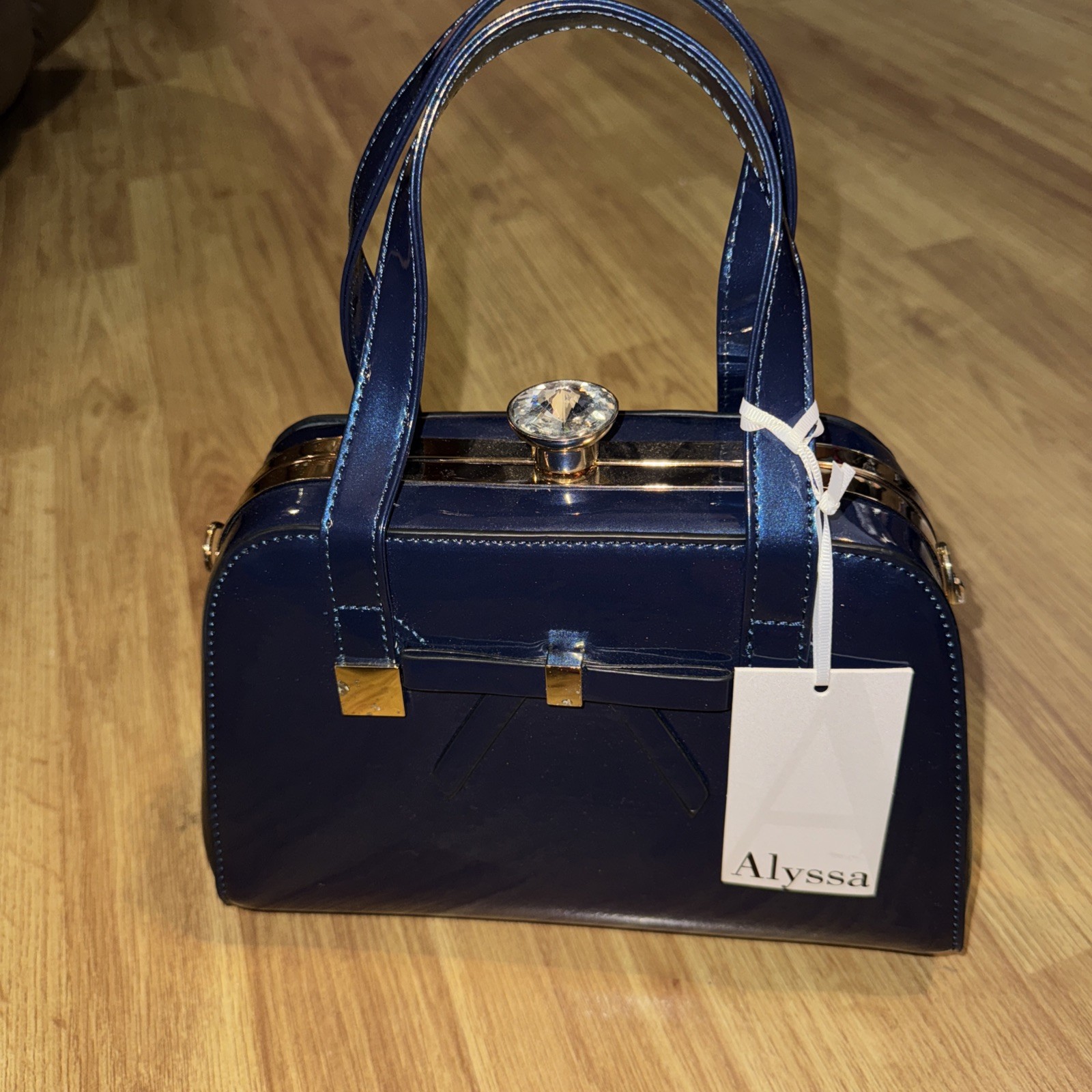 Bolso de Mano Alyssa Elegante a Presión Diamante Azul Marino Nuevo con Etiquetas