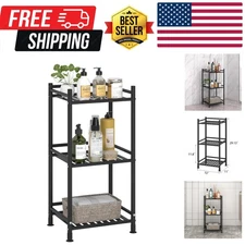 3 Tier Bathroom Storage Open Shelf Unit, Free-Standing Metal Corner Rack Shel...