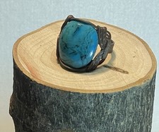 Kingman Turquoise Copper Wire Wrapped Ring 6.8 Grams Size 10