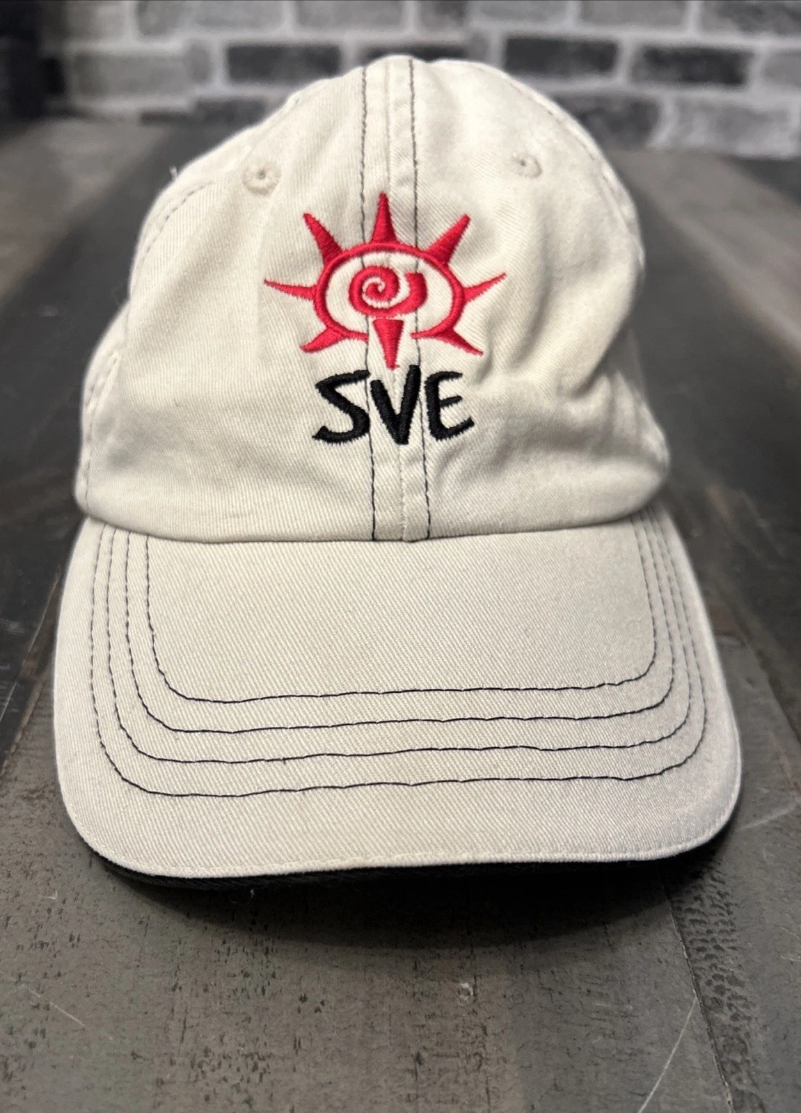SVE Logo Embroidered Graphic Beige Baseball Cap Hat One Size