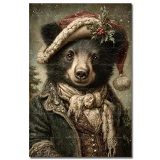 VICTORIAN CHRISTMAS BEAR ART PRINT, Fantasy Animal Poster, Holiday Gift Decor