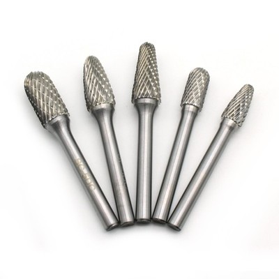 TEMO 5 pcs Set Double Cut CARBIDE BURR FILE TOOL 1/2'' 3/8'' Head, 1/4 D 2''L Shank