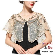 Women's 1920s Shawl Wraps,Sequin Flapper Evening Shawls for women Gatsby Beige