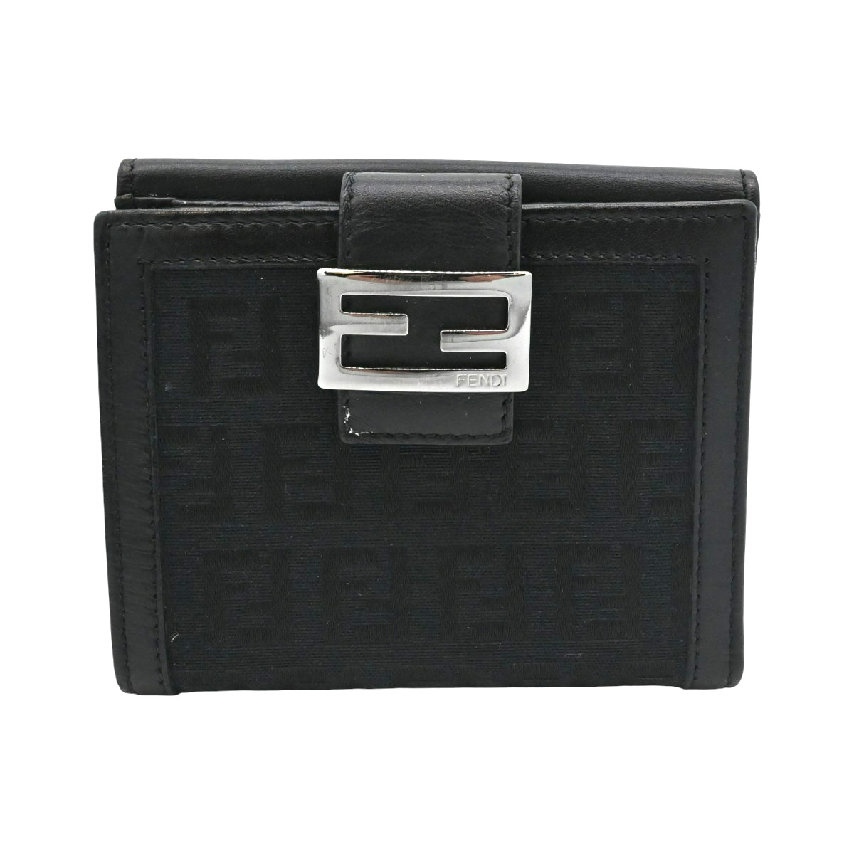 Fendi Zucchino Bifold Compact Wallet in Black Canvas & Leather