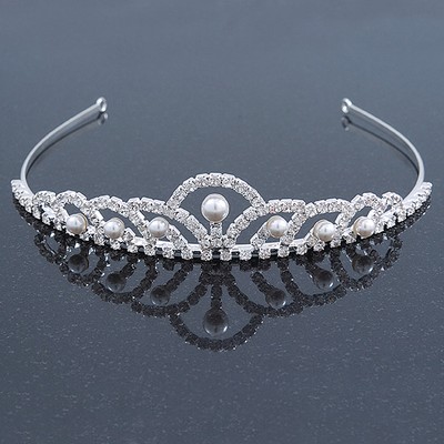 Prinzessin Braut/Hochzeit/Abschlussball rhodiniert österreichischer Kristall weiß simuliert