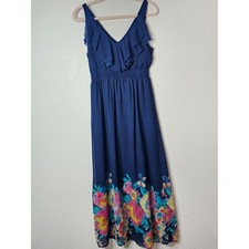 Old Navy Womens Blue Floral Chiffon Maxi Dress Ruffle Smocked Waist Med Fairy
