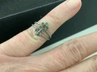 Vintage Navajo sterling silver turquoise coral chip inlay flower ring size 4