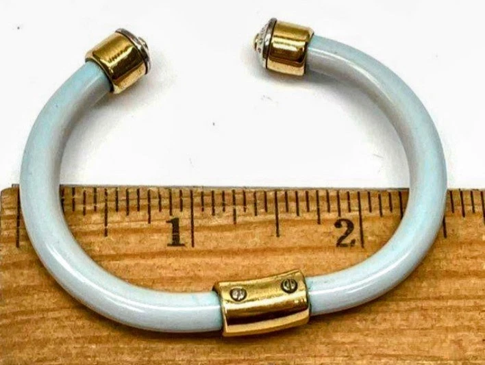 Henri Bendel Vintage Gold Tone Blue Logo Cuff  Bracelet - Image 2 of 3