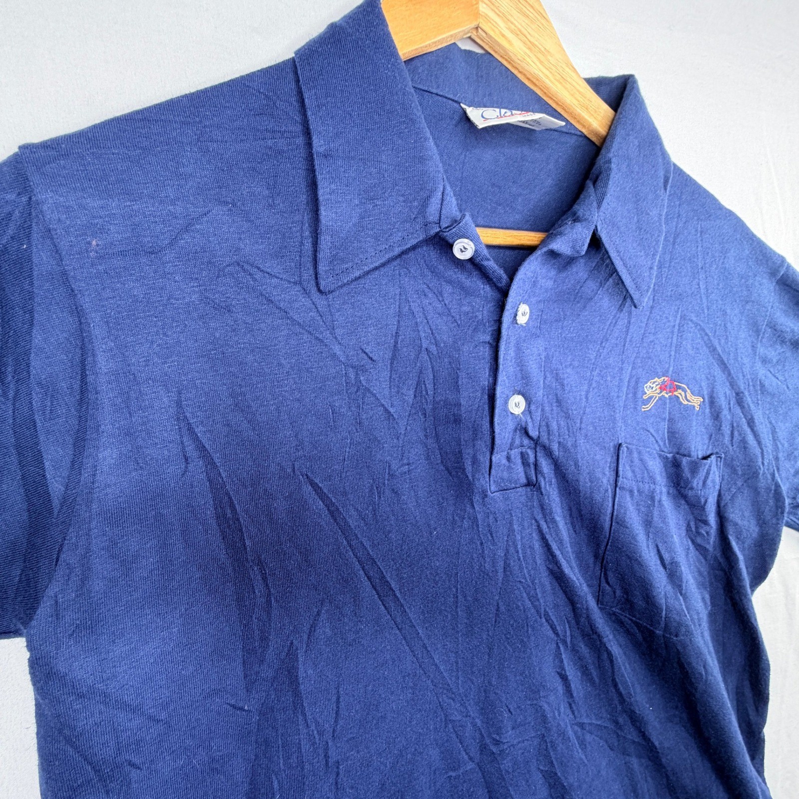 Vintage Signal Classics Mens Navy Blue Greyhound Embroidered Pocket Polo Shirt L image 4