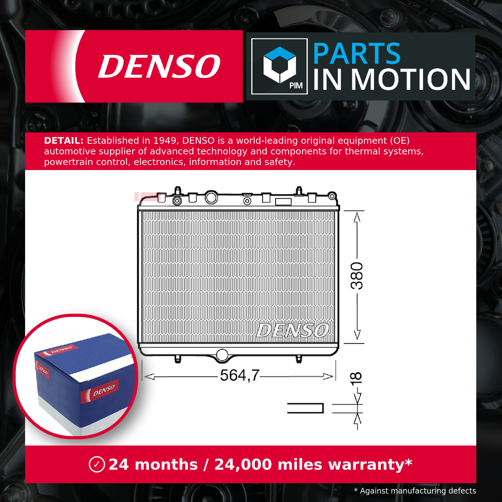 Radiator fits CITROEN C-ELYSEE VTi 1.2 2014 on Manual Transmission Denso 1330J7