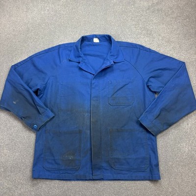 Vintage französische Jacke Erwachsene Large blau Arbeitskleidung abgenutzt...