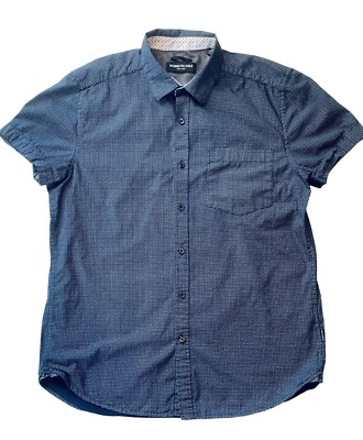 KENNETH COLE Mens Size M Active POLO SHIRT Navy Blue Short Sleeve Pattern