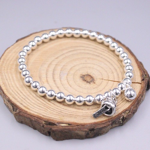 Pulsera de cuentas de bola redonda de la suerte con cadena de plata fina 999 de la suerte S999 - Imagen 4 de 4