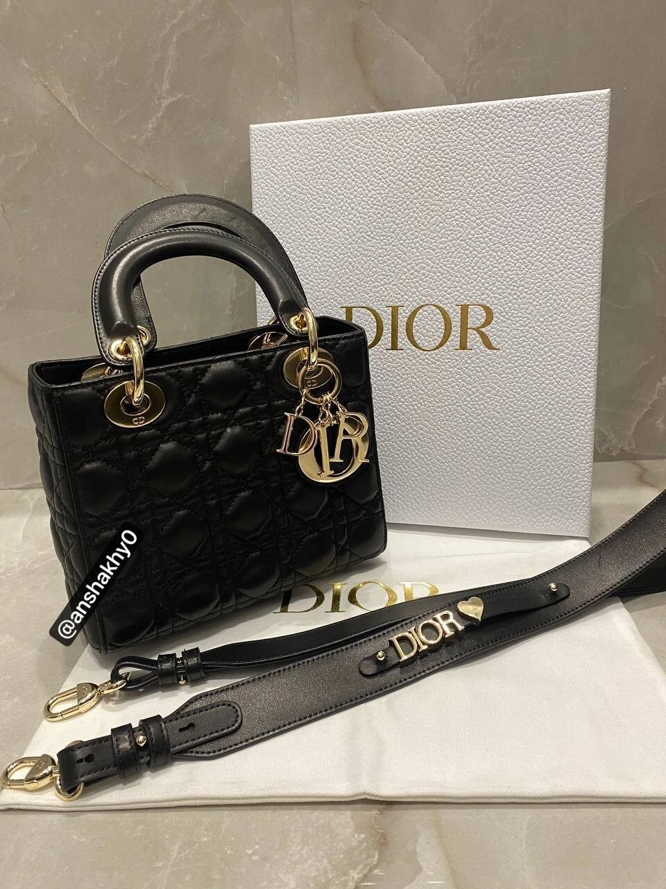 Petit sac à bandoulière Dior Lady My ABCDior en cuir noir
