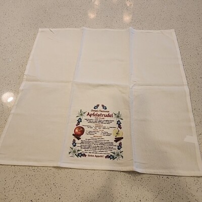 Omas Famous Apfelstrudel Cotton Tea Towel Vintage Kitchen 23x23'' Apple Strudel