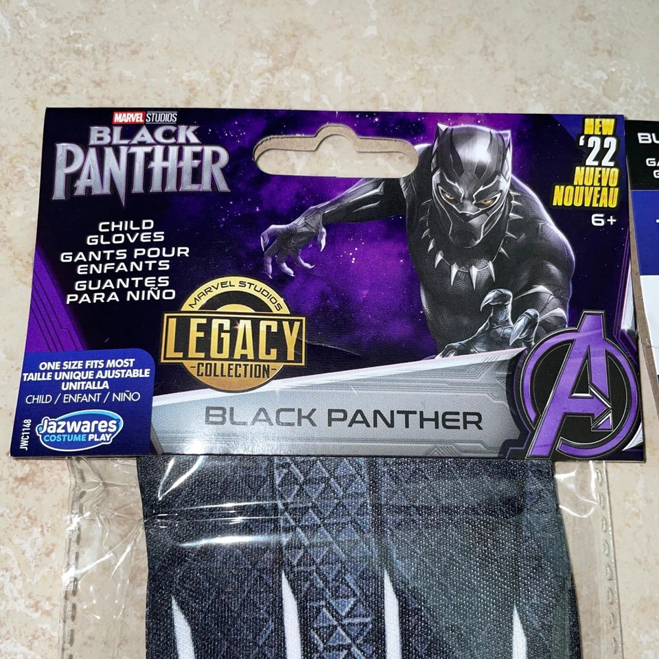 CHILD MARVEL SUPER HERO BLACK PANTHER GLOVES COSTUME ACCESSORY JWC1148 - Image 2 of 3