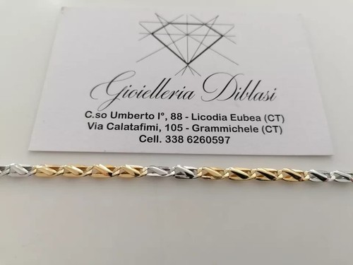18K YELLOW WHITE GOLD BRACELET 4mm ALTERNATE 4+2 OVAL DOUBLE ROUNDED LINK 8.1" - Picture 3 of 9