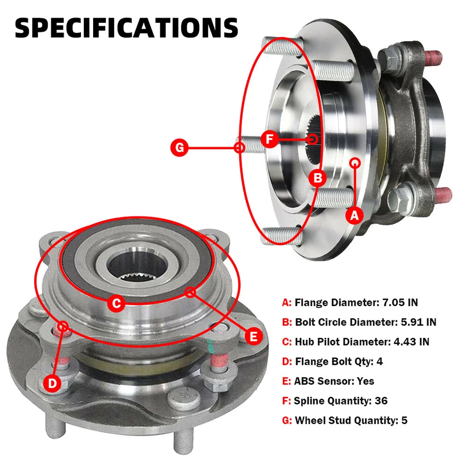 Par de conjunto de buje y cojinete de rueda delantera 4x4 para Toyota Sequoia/Tundra Foto 3 de 4