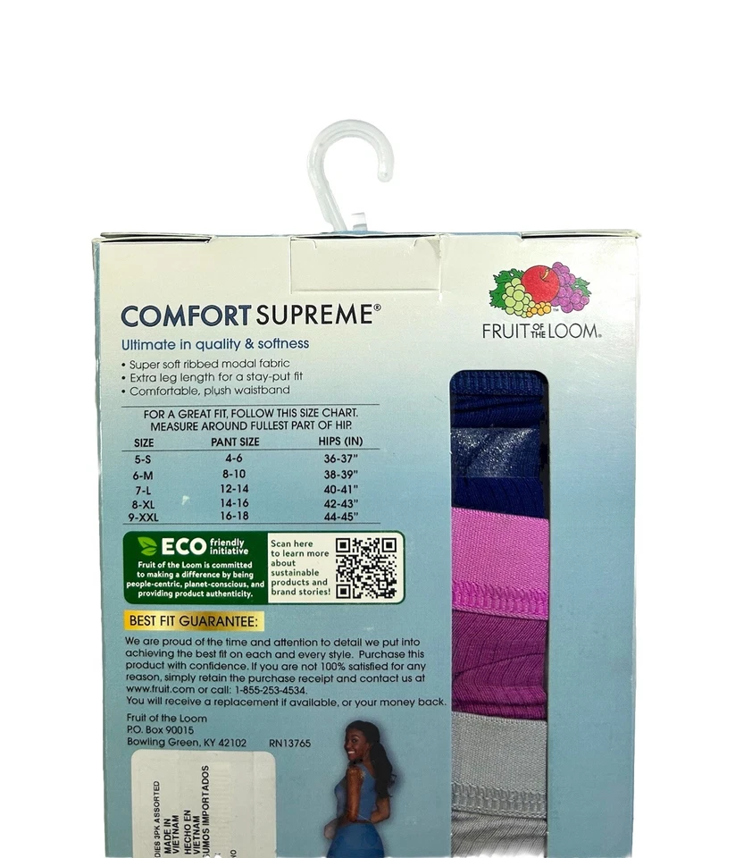 Fruit of the Loom Ladies 3 Pack Ribbed Comfort Stretch Boxer Briefs Size M L XL - Image 4 of 4