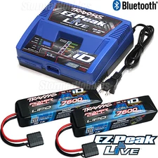Traxxas 2971 EZ-PEAK LIVE Charger with (2) 7600mah 7.4v 2s Lipo packs 2869x