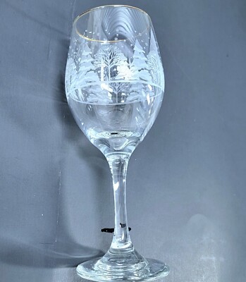 Libbey - Arbys Clear and Winter White Snowy Water Goblet(s) Gold Rim Excellent 