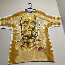 Vintage 90s Liquid Blue Star Wars C3PO R2-D2 Tie Dye T-Shirt Size L 1997