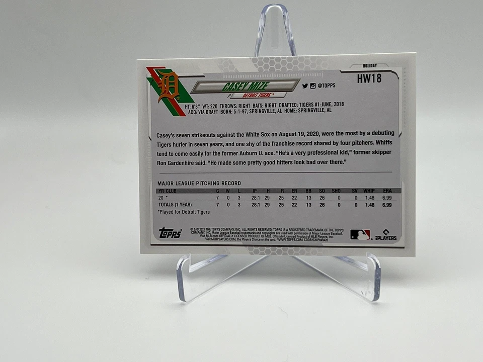 2021 Topps Holiday Casey Mize rookie RC HW18 - Image 2 of 2