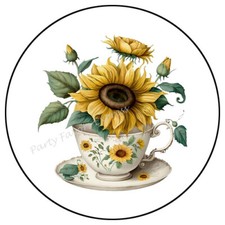 SUNFLOWERS IN TEA CUP ENVELOPE SEALS LABELS STICKERS PARTY FAVORS